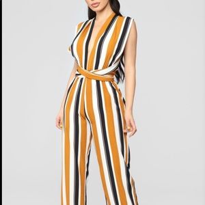 Yellow, black, and white Fashion Nova jumpsuit